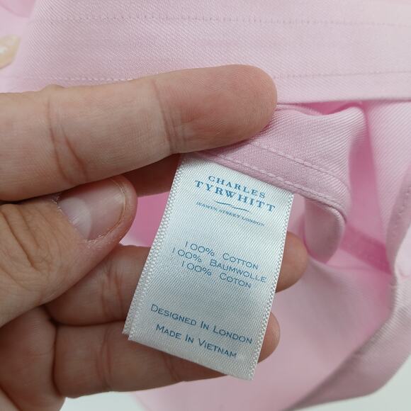 Charles Tyrwhitt Pink Extra Slim Fit Button Down Shirt Mens LG Preppy Work - Picture 4 of 8
